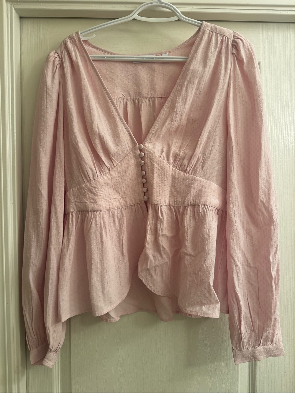 Little Moon Soft Pink V-Neck Button Peplum Blouse